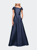 Long A-Line Off The Shoulder Gown With Pockets - Navy