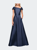 Long A-Line Off The Shoulder Gown With Pockets - Navy