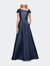 Long A-Line Off The Shoulder Gown With Pockets - Navy