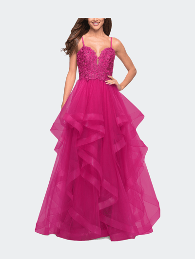 La Femme Long Ball Gown with Tulle Skirt and Beaded Lace Bodice product