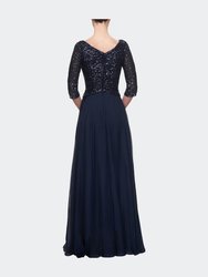 Long Chiffon Evening Gown With Sequined Bodice