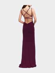 Long Classic Prom Dress with Side Leg Slit and Deep V