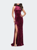 Long Crushed Velvet Prom Dress with Beaded Choker - Burgundy