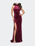 Long Crushed Velvet Prom Dress with Beaded Choker - Burgundy