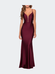 Long Dress with Knotted Detail and Lace Up Back - Dark Berry