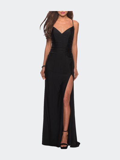 La Femme Long Homecoming Dress with Slit and Criss Cross Back product