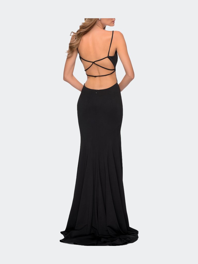 Long Jersey Dress with Cut Out Open Back