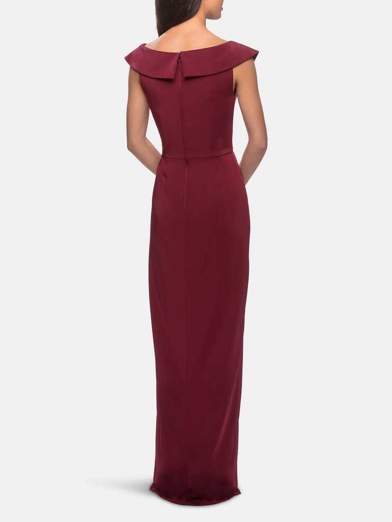Long Jersey Dress with Ruching and Cap Sleeves