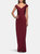 Long Jersey Dress with Ruching and Cap Sleeves - Burgundy