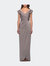 Long Jersey Dress with Ruching and Cap Sleeves - Pewter