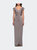 Long Jersey Dress with Ruching and Cap Sleeves - Pewter