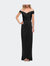 Long Jersey Dress with Ruching and Cap Sleeves - Black