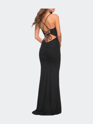 Long Jersey Dress with Sheer Corset Bodice