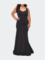 Long Jersey Plus Size Mermaid Dress - Black