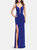 Long Jersey Prom Dress with Caged Strappy Open Back - Sapphire Blue