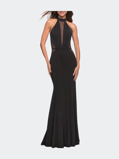 La Femme Long Jersey Prom Dress With Fishnet Detailing product