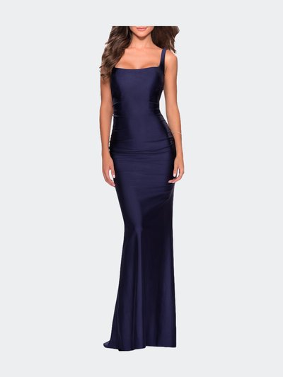 La Femme Long Jersey Prom Dress with Full V-Shaped Back product