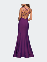 Long Jersey Prom Gown With Open Strappy Back