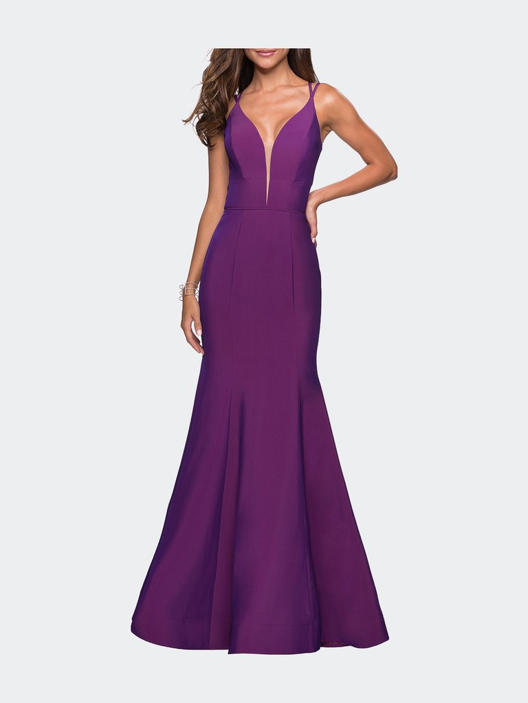 Long Jersey Prom Gown With Open Strappy Back - Violet