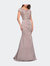 Long Jersey Ruched Dress with Embellished Top - Champagne