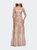 Long Lace A-line Three Quarter Sleeve Gown - Champagne