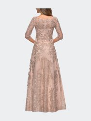 Long Lace A-line Three Quarter Sleeve Gown