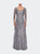 Long Lace A-line Three Quarter Sleeve Gown - Silver