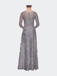 Long Lace A-line Three Quarter Sleeve Gown
