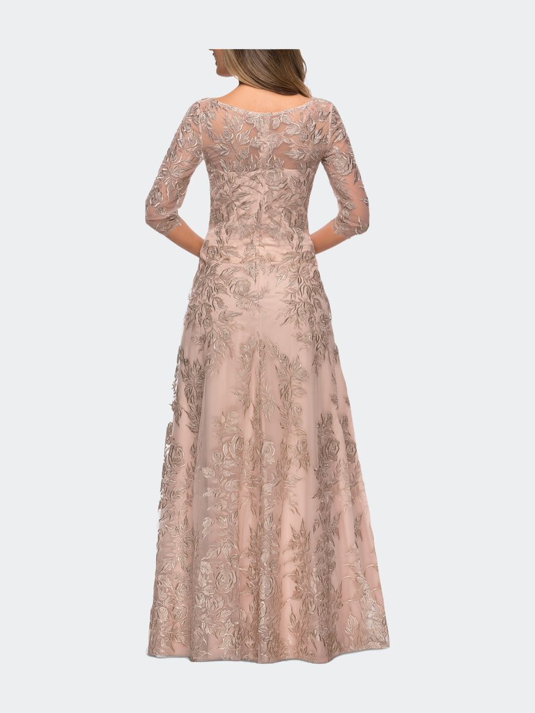 Long Lace A-line Three Quarter Sleeve Gown