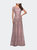 Long Lace Dress With Sheer Neckline And Cap Sleeves - Mauve