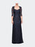Long Lace Gown With Sweetheart Neckline - Navy