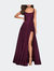 Long Lace Prom Dress with Attached Shorts - Dark Berry