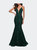 Long Mermaid Lace Dress with Back Rhinestone Detail - Emerald