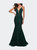 Long Mermaid Lace Dress with Back Rhinestone Detail - Emerald