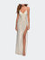 Long Metallic Jersey Prom Dress with Knot Detail - White/Gold