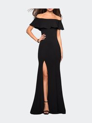 Long Off The Shoulder Prom Dress with Side Slit - Black