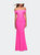 Long Off the Shoulder Ruched Neon Jersey Dress - Hot Pink