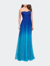 Long Ombre Chiffon Prom Dress with Gathered Waist - Royal/Aqua