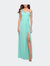 Long One Shoulder Jersey Prom Dress With Embroidery - Light Mint