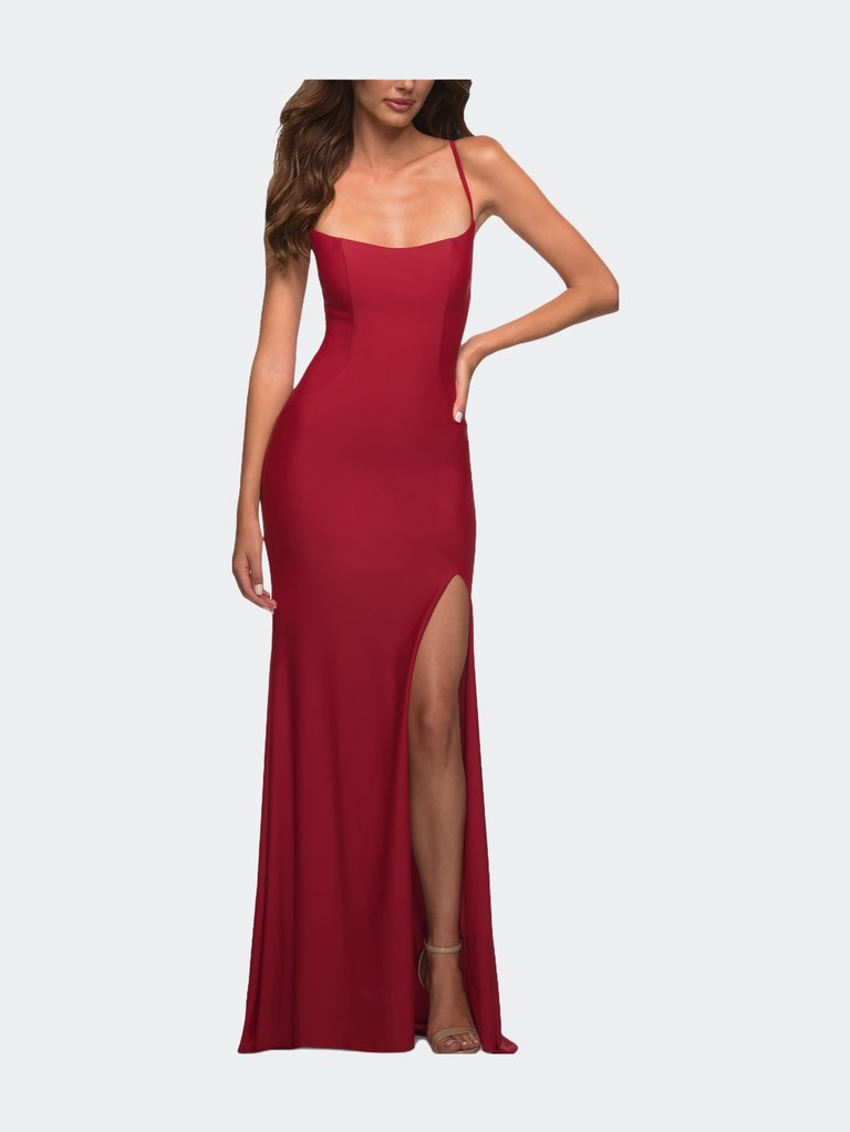 Long Prom Dress in Luxurious Jersey with Slit - Red