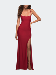 Long Prom Dress in Luxurious Jersey with Slit - Red