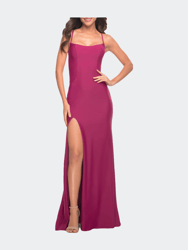 Long Prom Dress in Luxurious Jersey with Slit - Berry