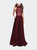 Long Prom Dress with Satin A-line Skirt and Beading - Garnet