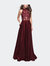 Long Prom Dress with Satin A-line Skirt and Beading - Garnet
