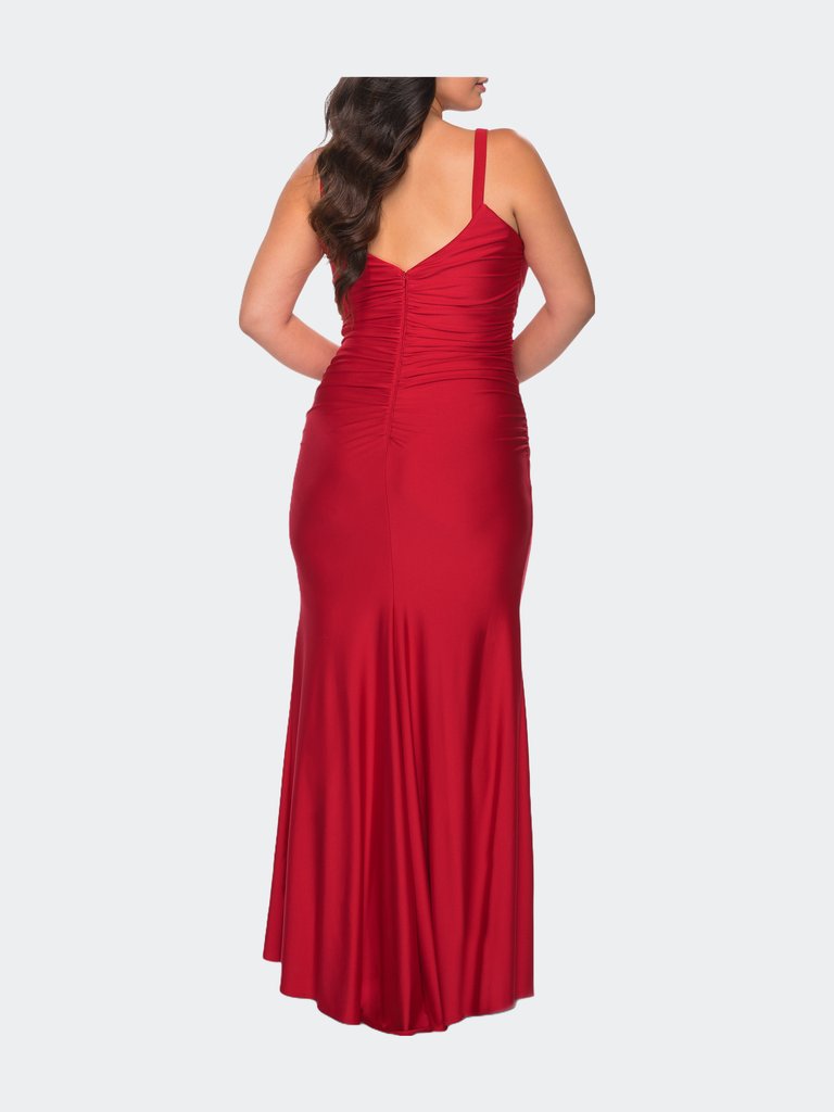 Long Ruched Plus Size Jersey Dress