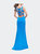 Long Satin Prom Dress With Plunging Neckline And Slit