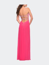 Long Satin Prom Dress With Sparkling Trim And Stones