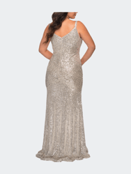 Long Sequin Curvy Dress with V-Neckline