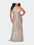 Long Sequin Curvy Dress with V-Neckline - Silver