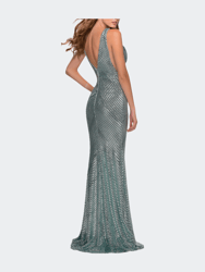 Long Sequin Evening Gown with V Shaped Back